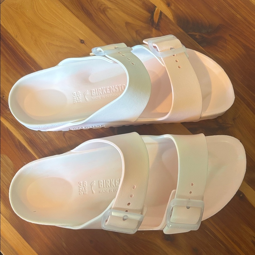 Birkenstock Sz38 Pink and White Double Strap Sandals